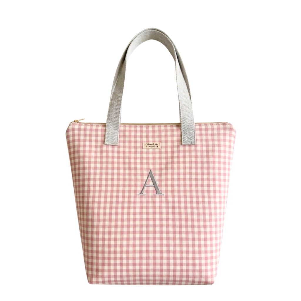 Tote Bag con Cremallera Vichy Rosa