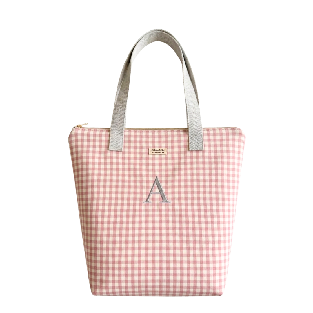 Tote Bag con Cremallera Vichy Rosa