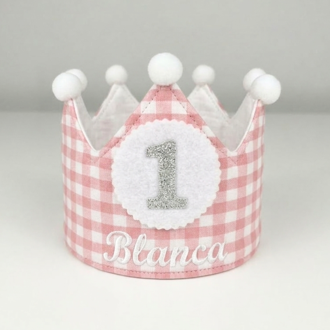 Corona Cumpleaños personalizada Vichy rosa