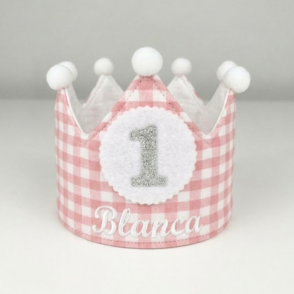 Corona Cumpleaños personalizada Vichy rosa
