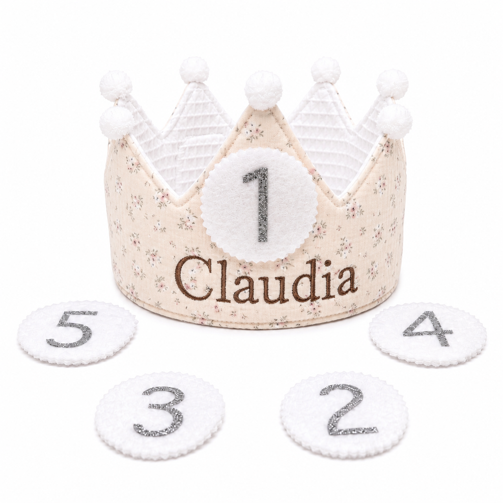 Corona Cumpleaños Personalizada Flores Beige
