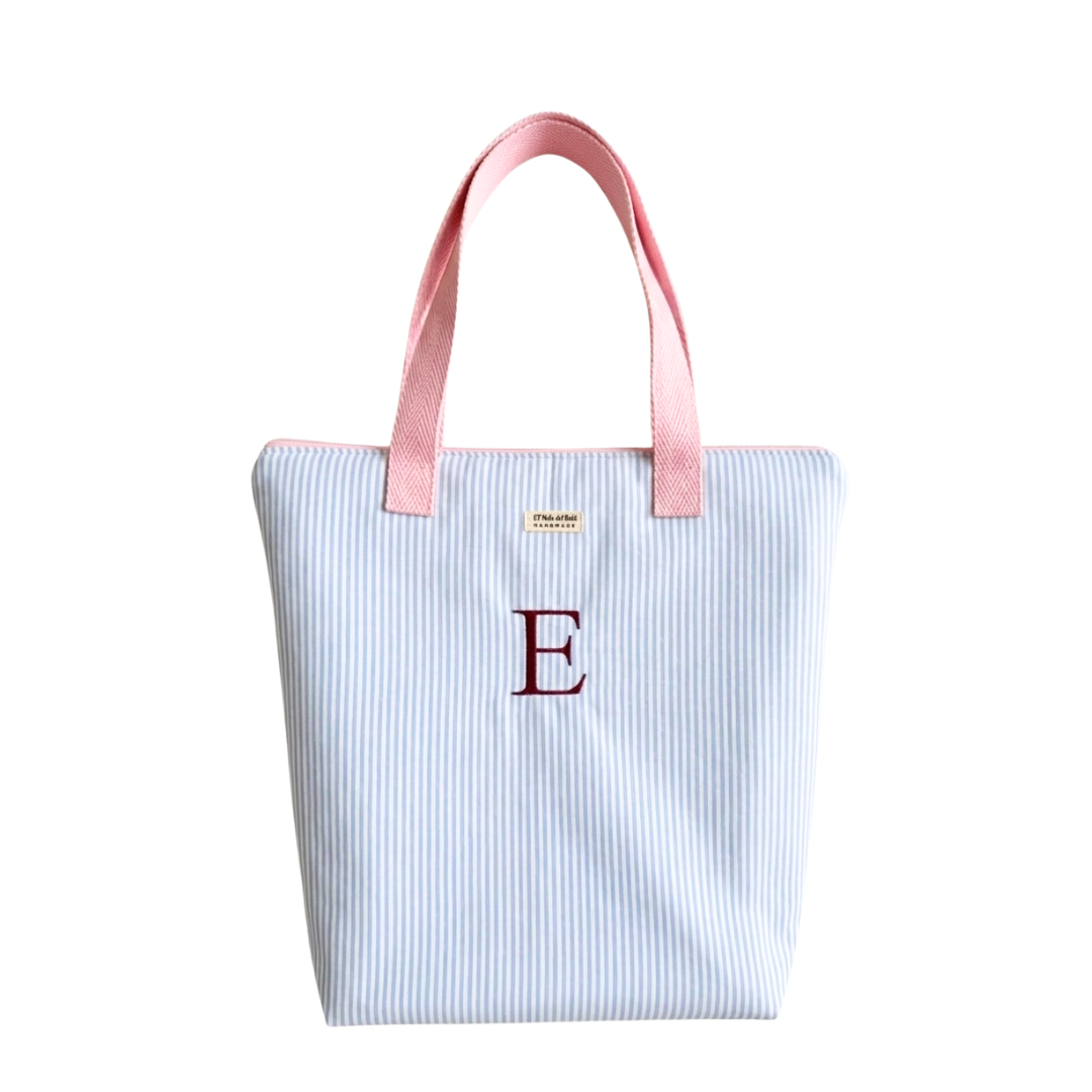 Tote Bag con Cremallera Rayas Azul