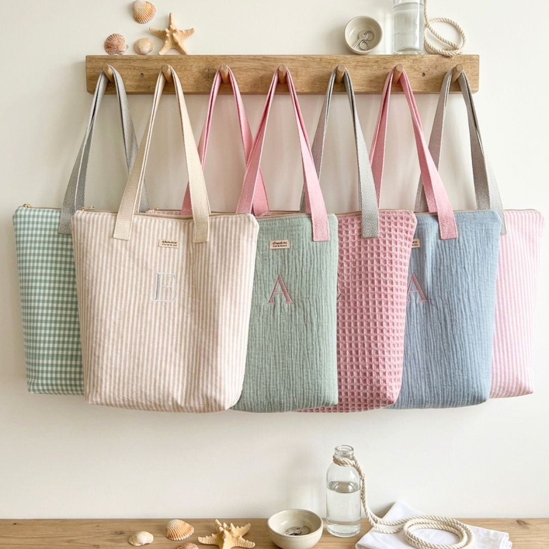 Tote Bag con Cremallera Vichy Verde