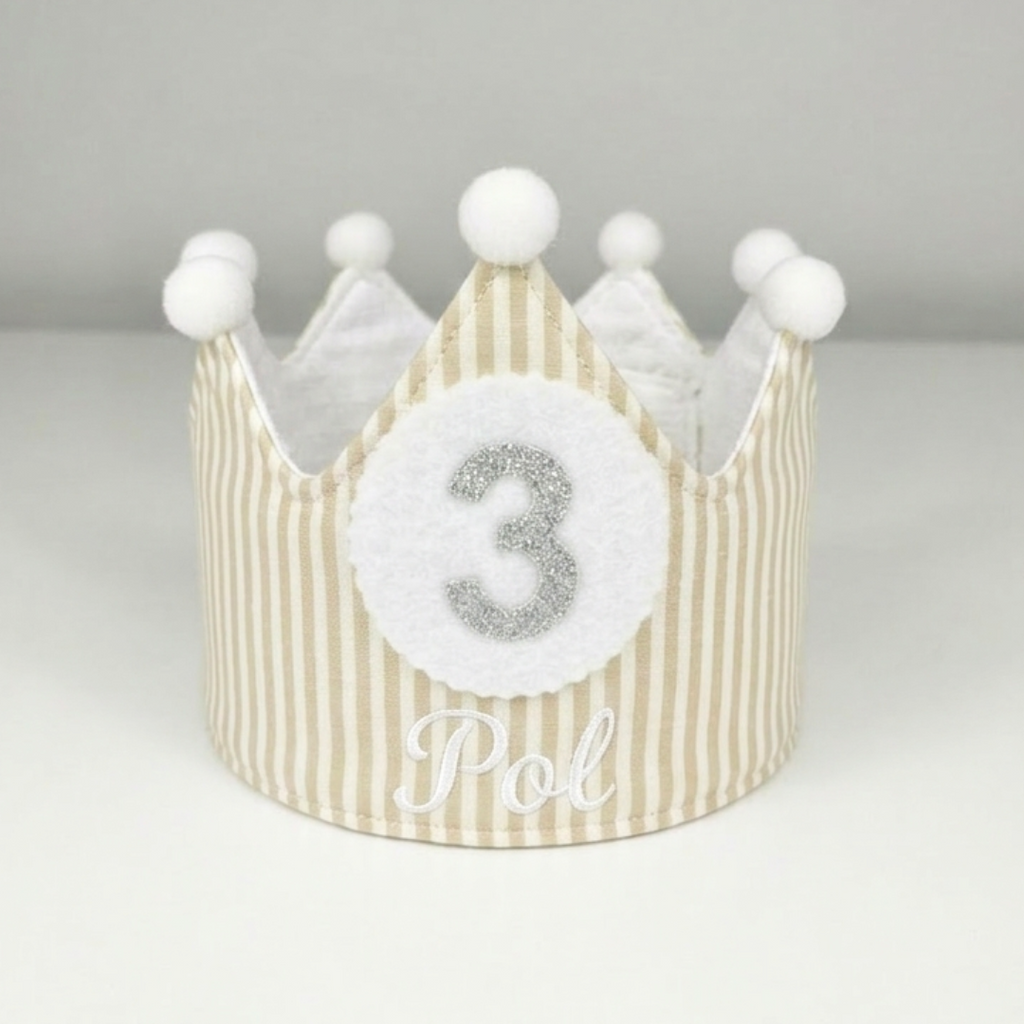 Corona Cumpleaños Personalizada Rayas Beige