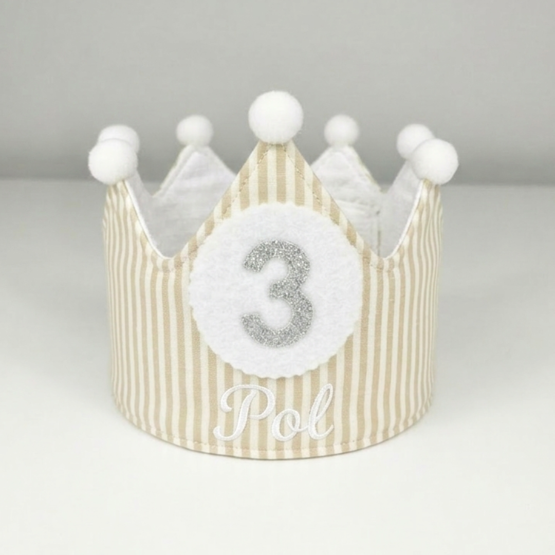 Corona Cumpleaños Personalizada Rayas Beige