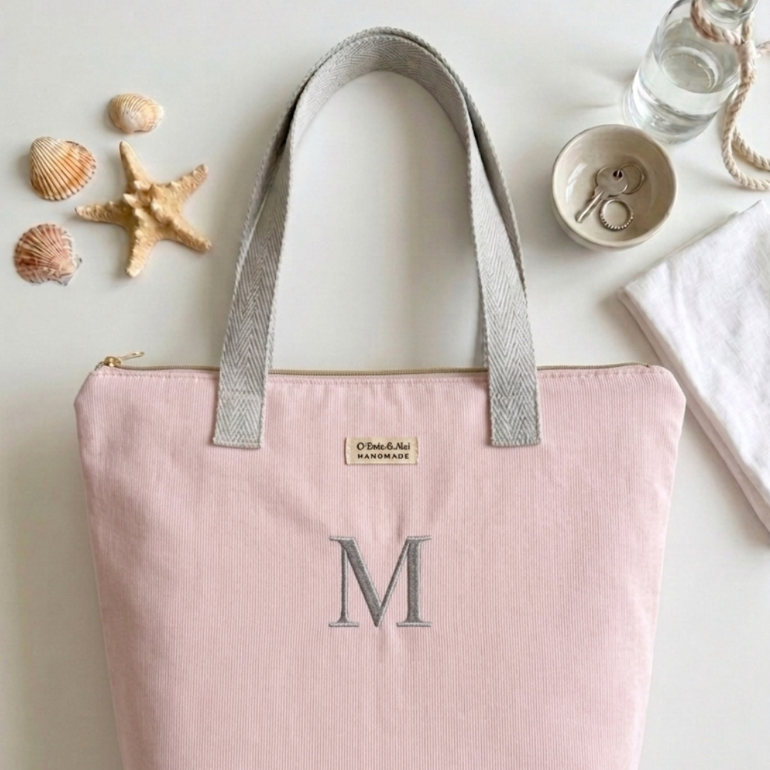 Tote Bag con Cremallera Rosa Pastel