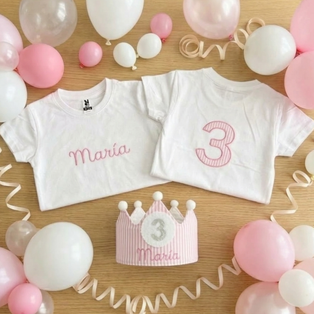 Corona Cumpleaños Personalizada Rayas Rosa