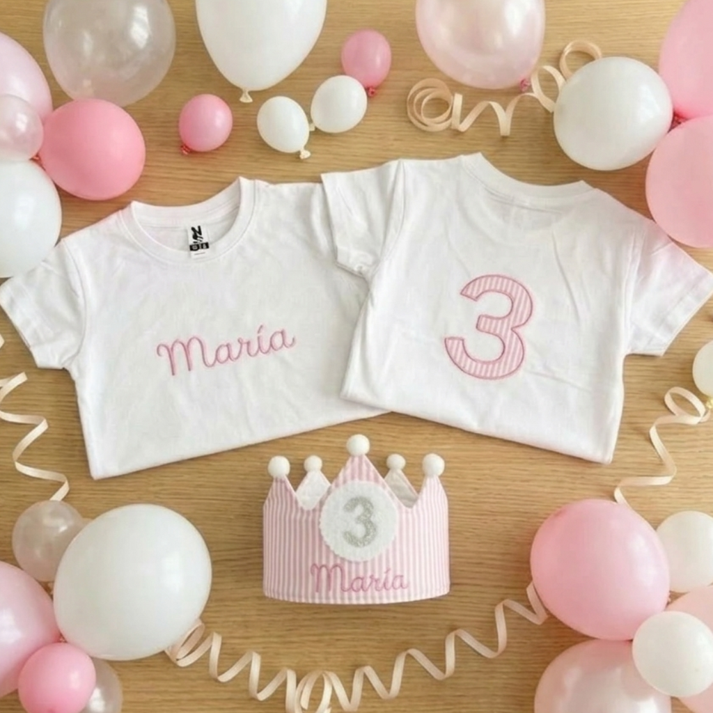 Corona Cumpleaños Personalizada Rayas Rosa