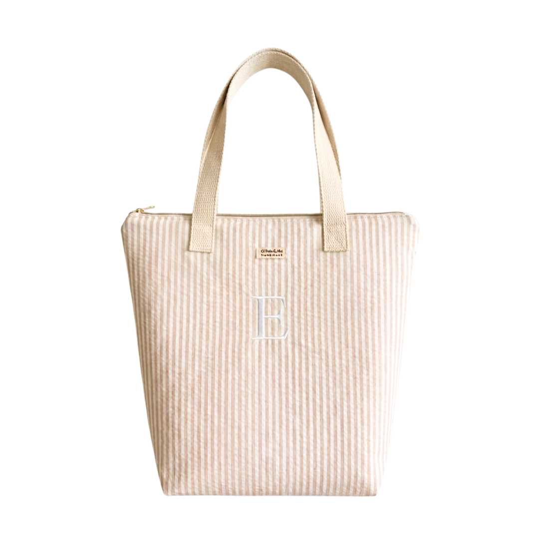 Tote Bag con Cremallera Rayas Beige