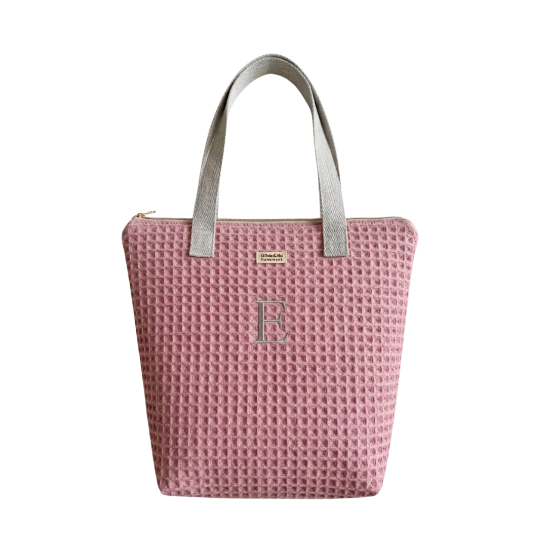Tote Bag con Cremallera Waffle Rosa Palo