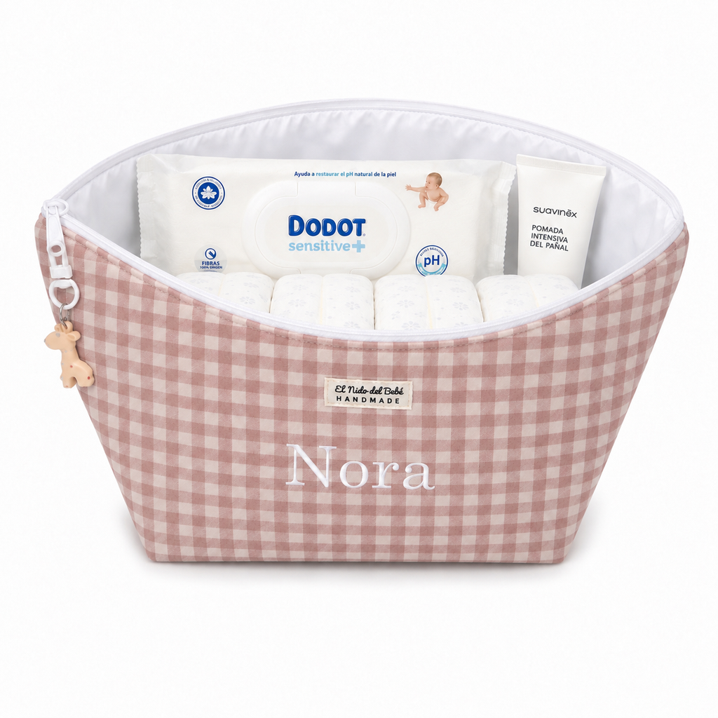 Neceser Impermeable Pañalera Vichy Rosa Empolvado