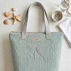 Tote Bag con Cremallera Verde Pastel Asas Gris