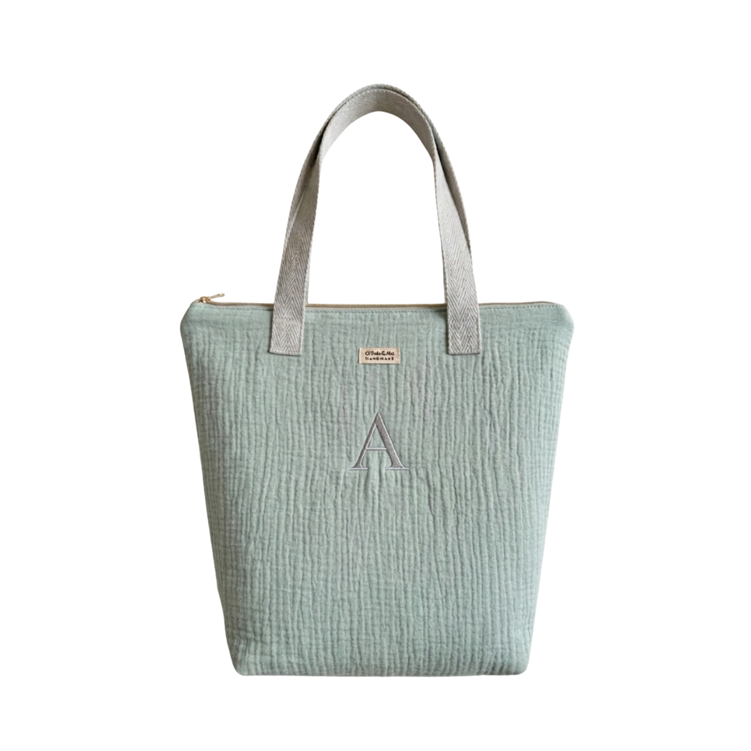 Tote Bag con Cremallera Verde Pastel Asas Gris