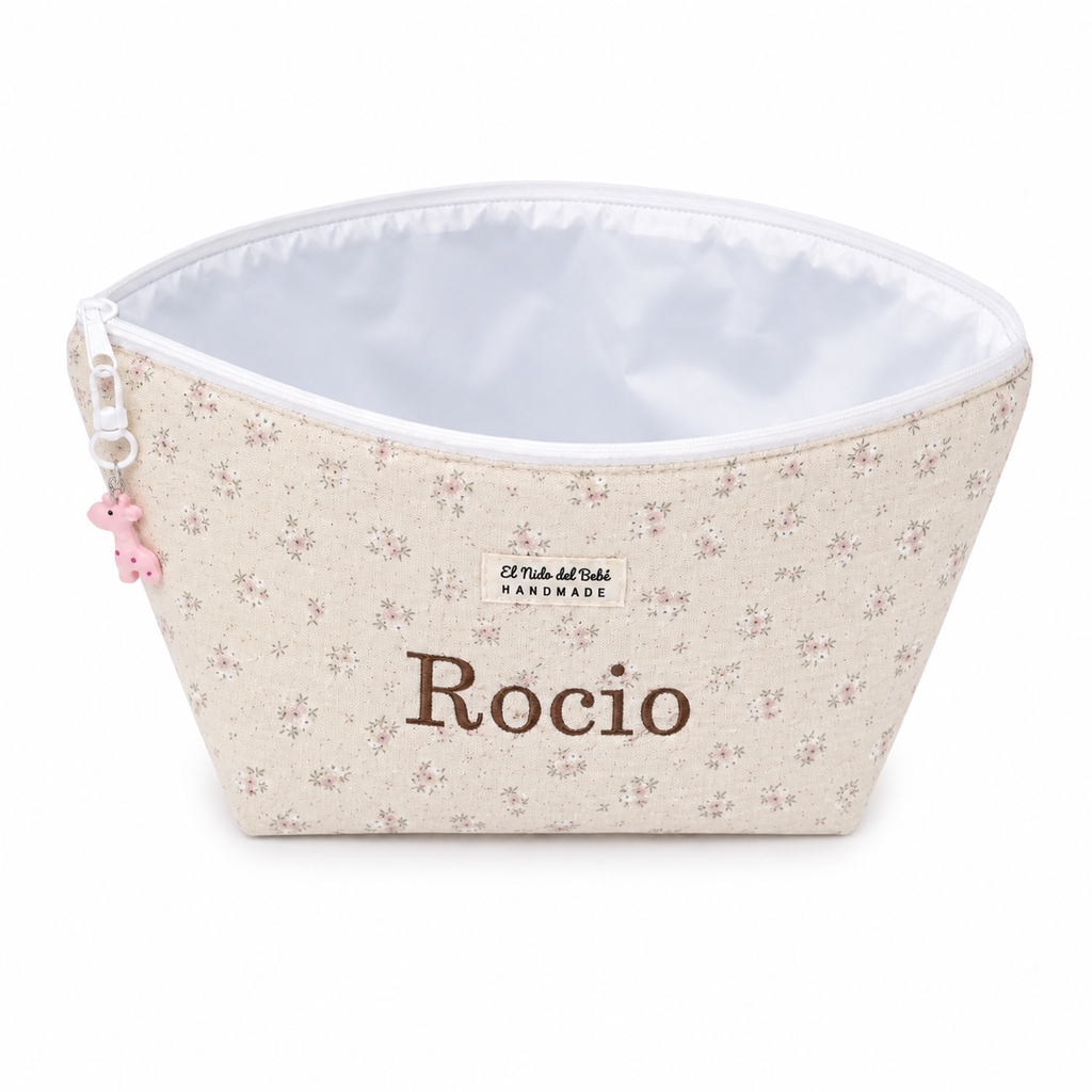 Neceser Impermeable Pañalera Flores Beige