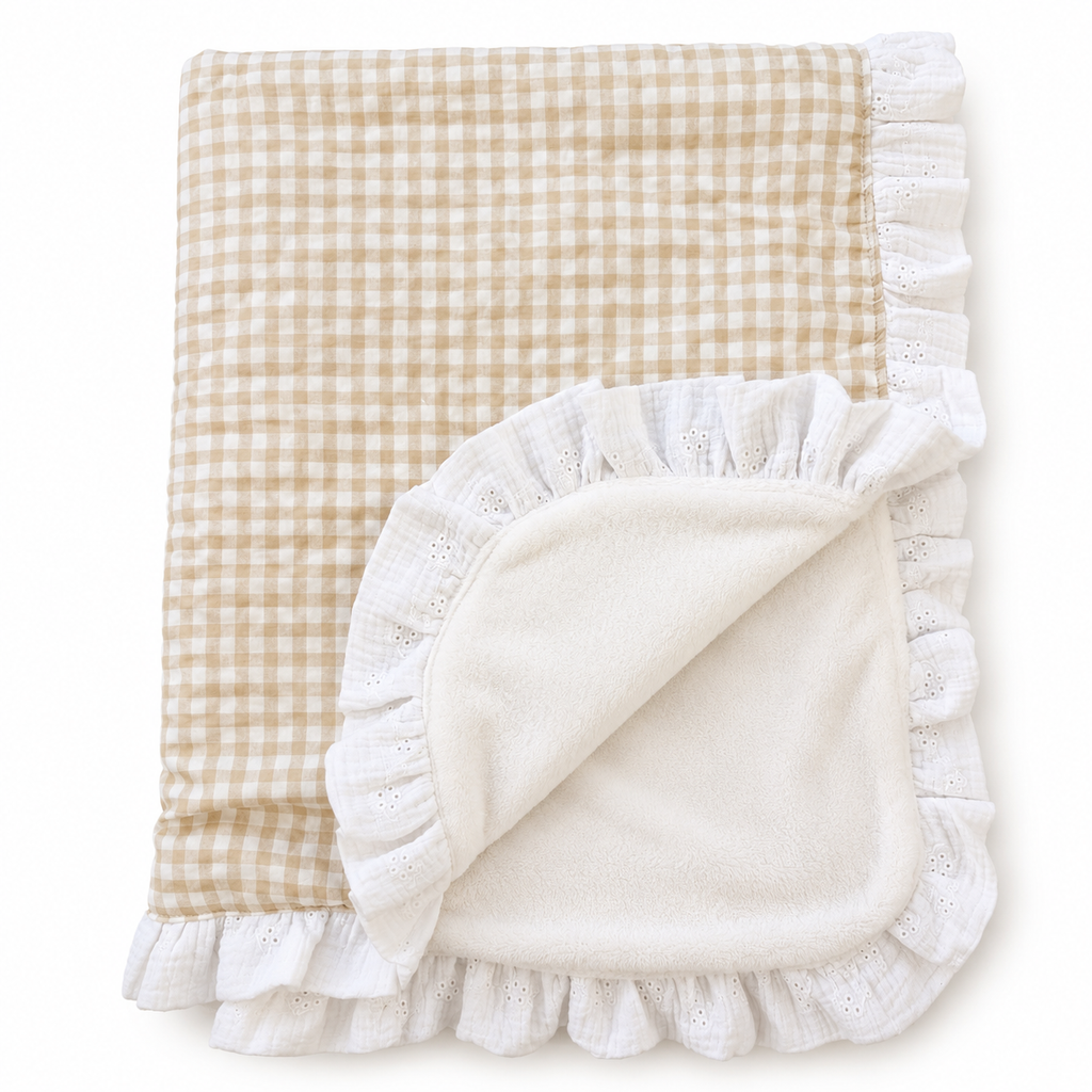 Manta Bebé Personalizada Vichy Beige y Blanco
