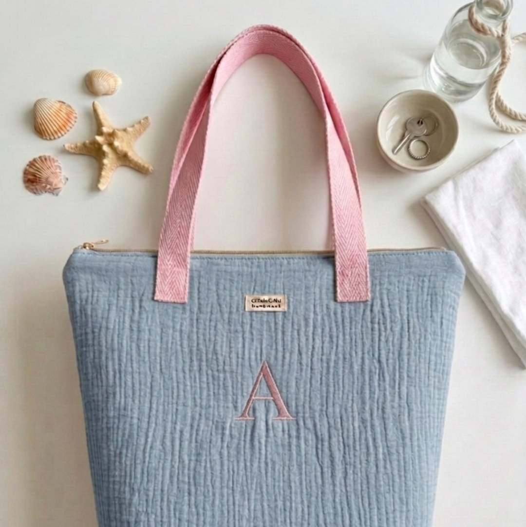 Tote Bag con Cremallera Azul