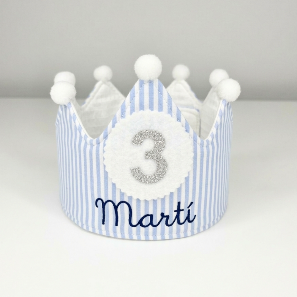Corona Cumpleaños Personalizada Rayas Azul