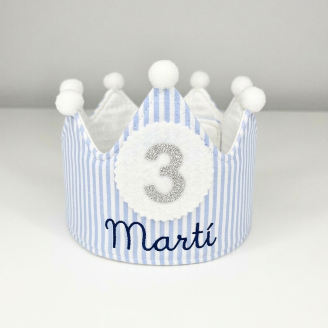 Corona Cumpleaños Personalizada Rayas Azul