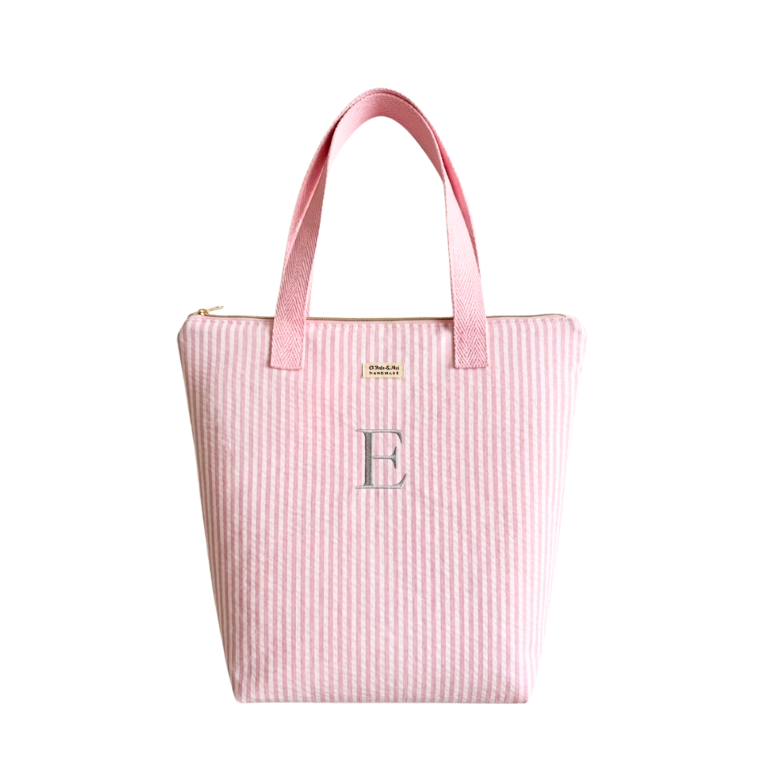 Tote Bag con Cremallera Rayas Rosa Asas Rosa