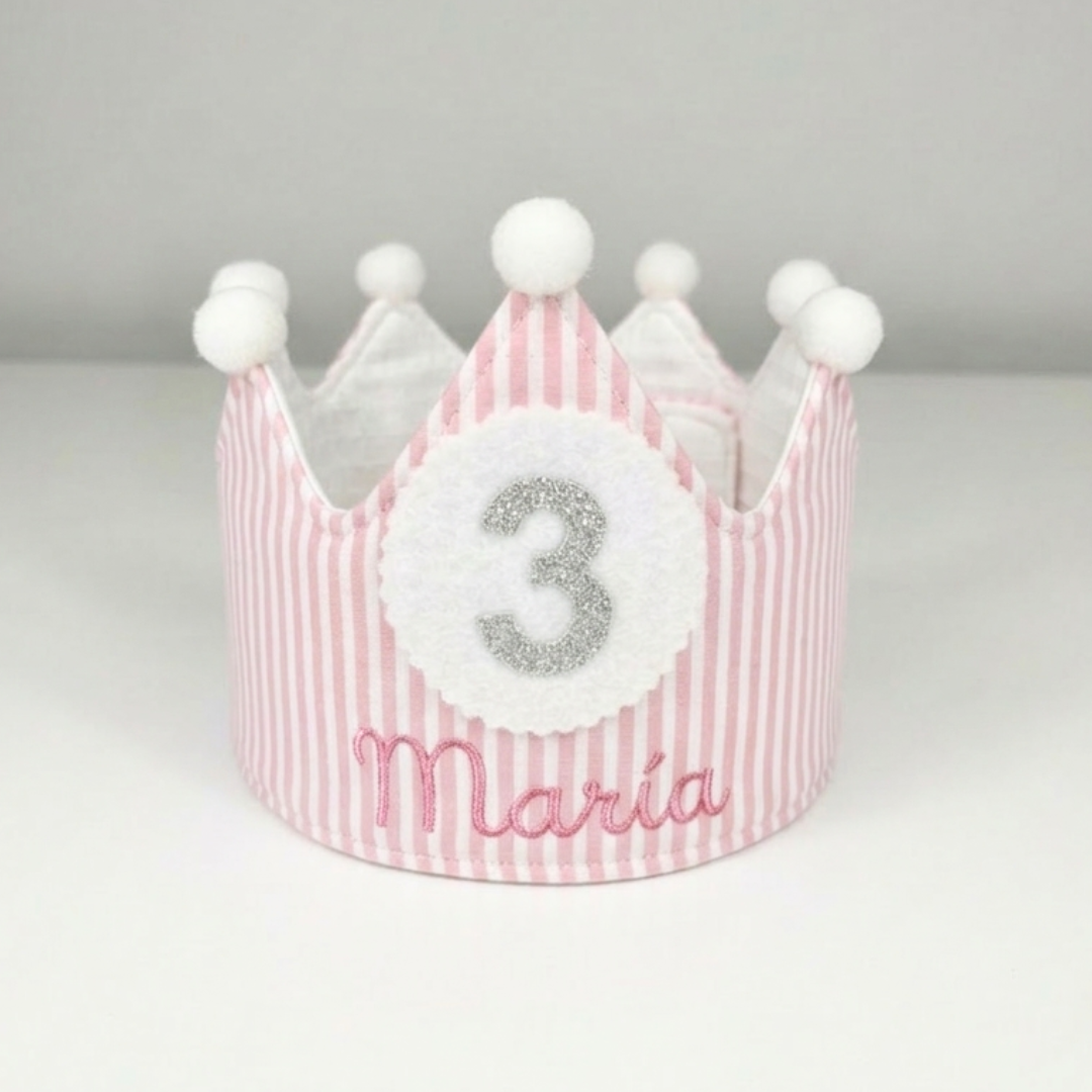 Corona Cumpleaños Personalizada Rayas Rosa