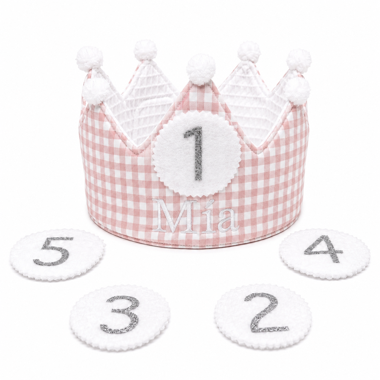 Corona Cumpleaños Personalizada Vichy Rosa