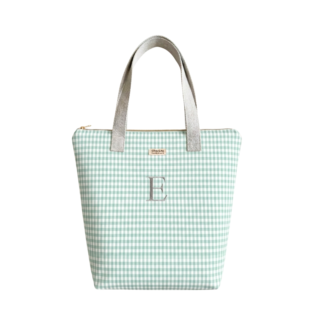 Tote Bag con Cremallera Vichy Verde