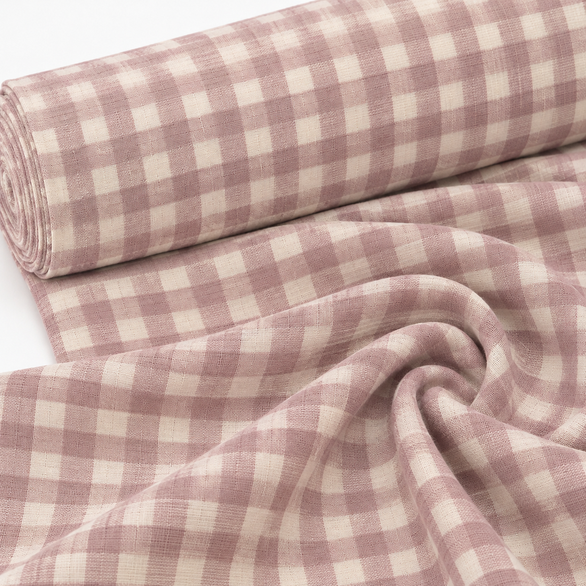 Tela Seersucker de Algodón 100% Vichy Rosa Empolvado – OEKO-TEX®
