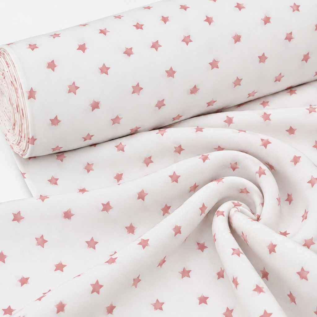 Tela Popelín de Algodón 100% Estrellas Rosa y Blanco – OEKO-TEX®