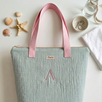 Tote Bag con Cremallera Verde Pastel Asas Rosa