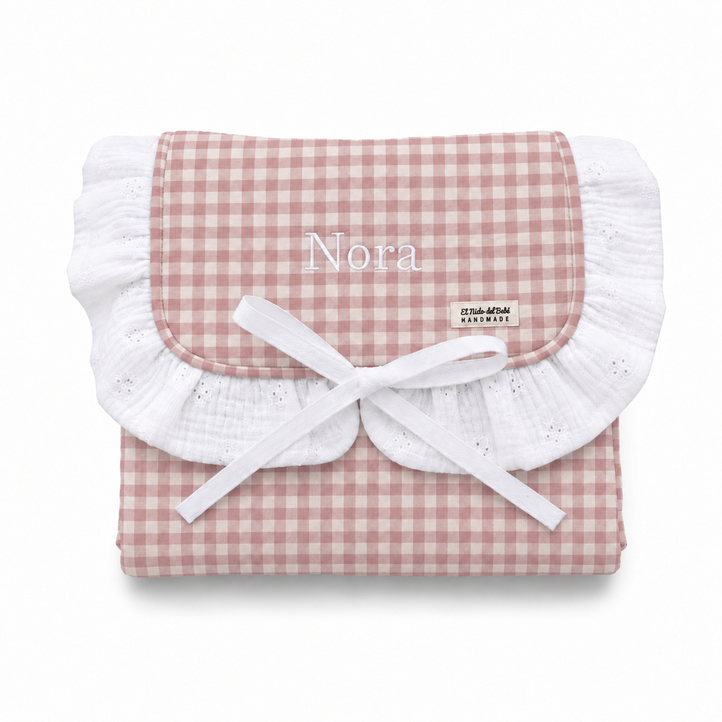 Cambiador Impermeable Vichy Rosa Empolvado