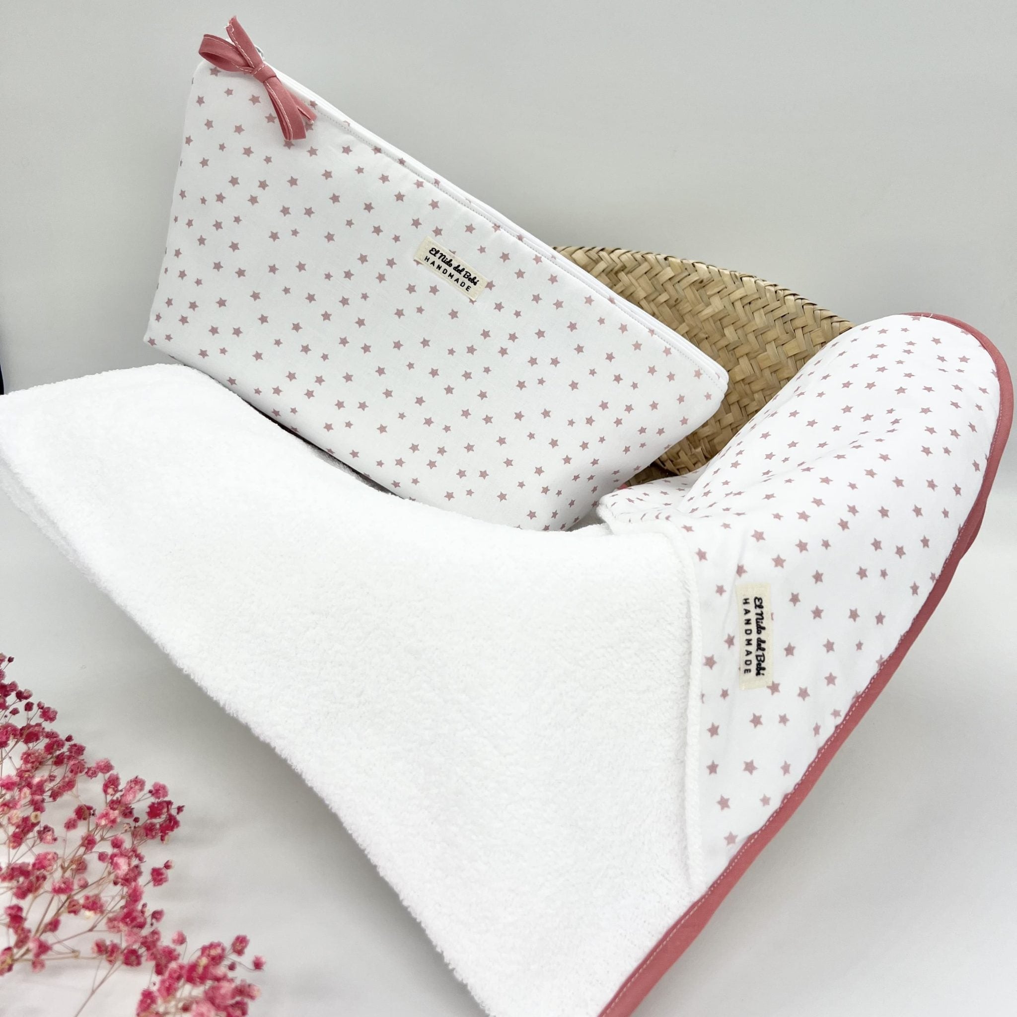 Capa de baño y neceser impermeable rosa estrellas