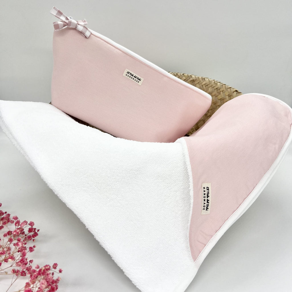 Capa de baño y neceser impermeable rosa pastel