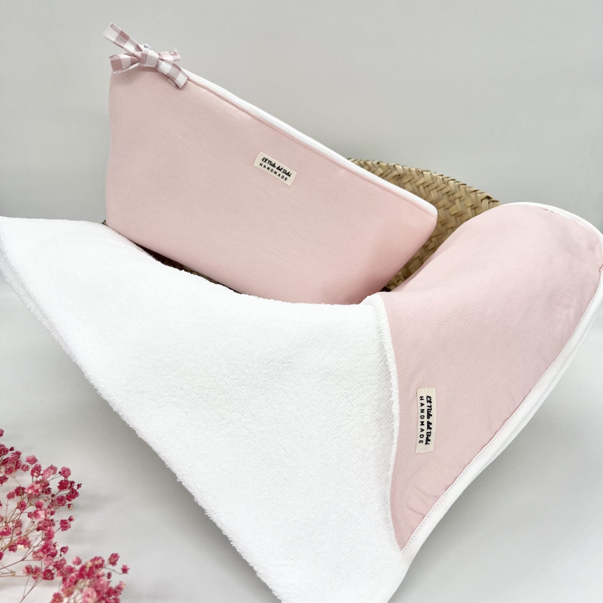 Capa de baño y neceser impermeable rosa pastel