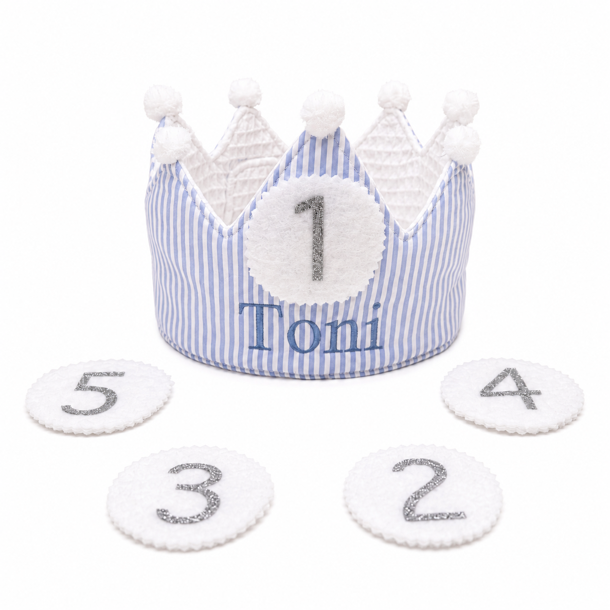 Corona Cumpleaños Personalizada Rayas Azul