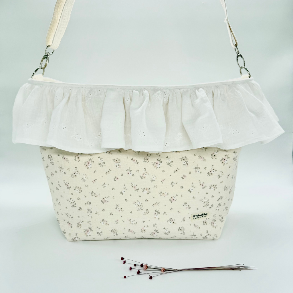 Bolso Bombonera Flores Beige