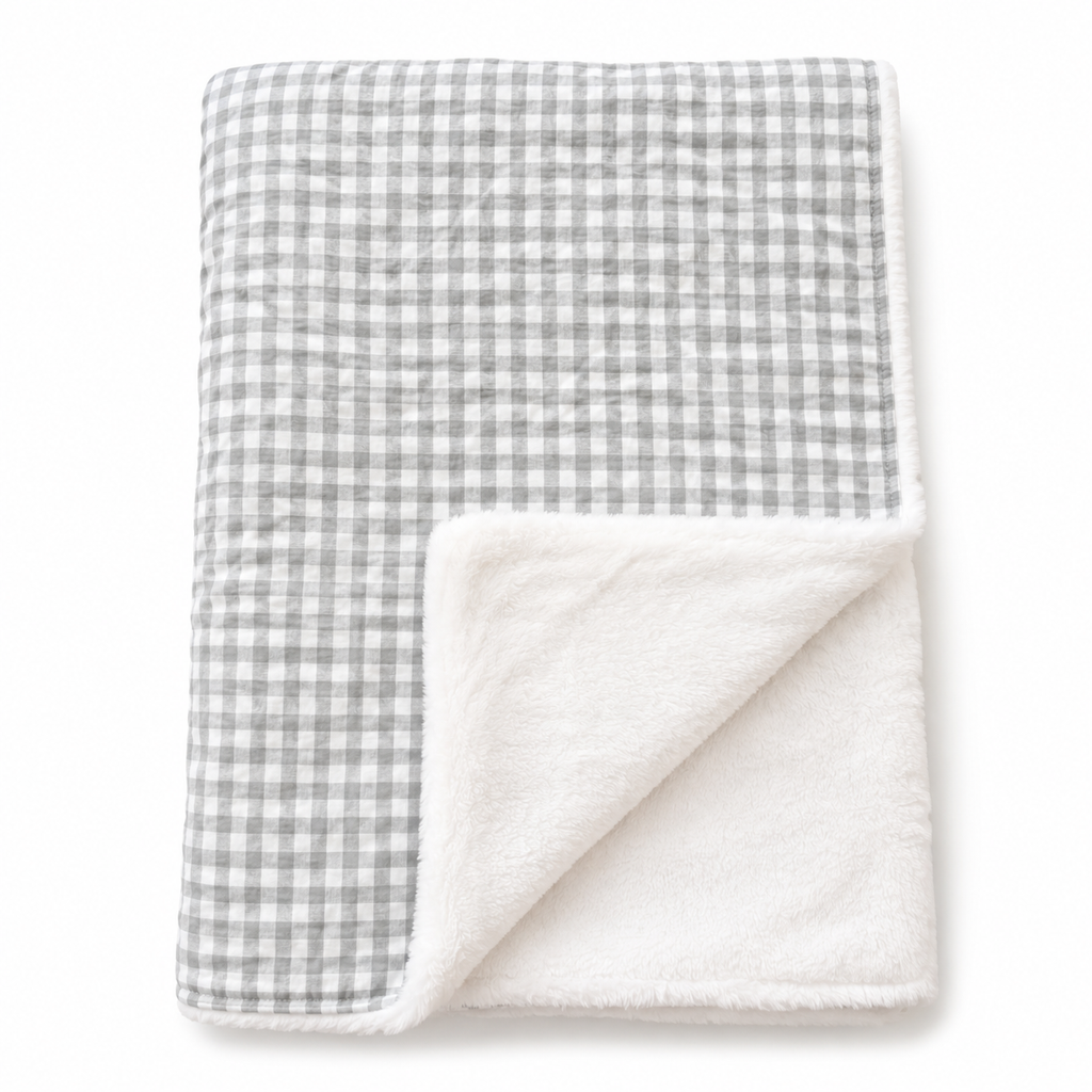 Manta Bebé Personalizada Vichy Gris y Blanco
