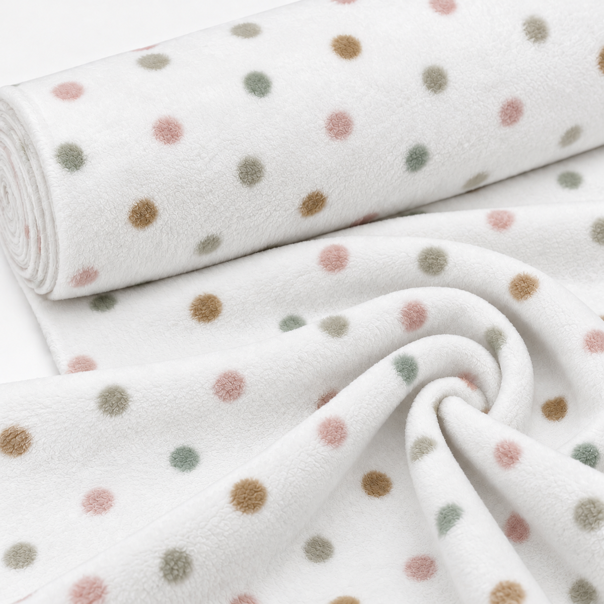 Tela Coralina Blanca Topos Suave para Bebé – OEKO-TEX®