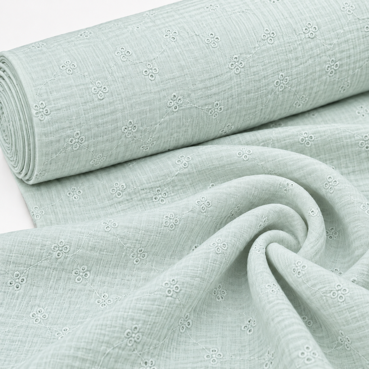 Tela Muselina de Algodón 100% Verde Bordada – OEKO-TEX®