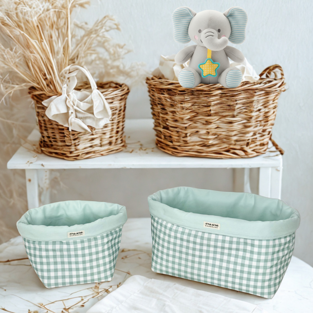 Pack de Cestas de Tela Reversibles Vichy Verde