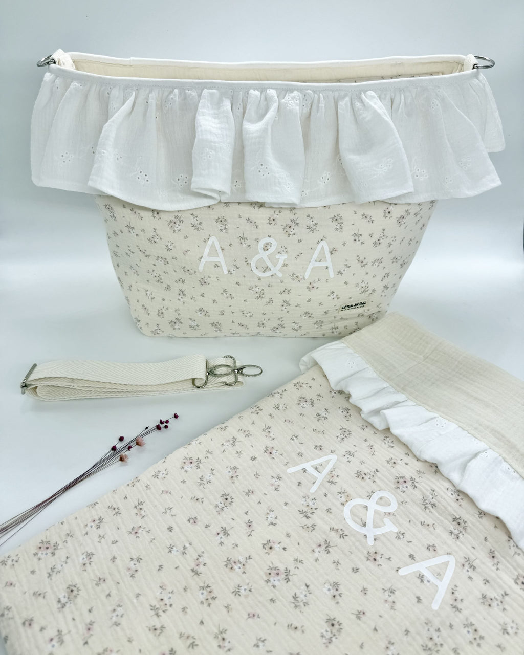 Bolso Bombonera Flores Beige