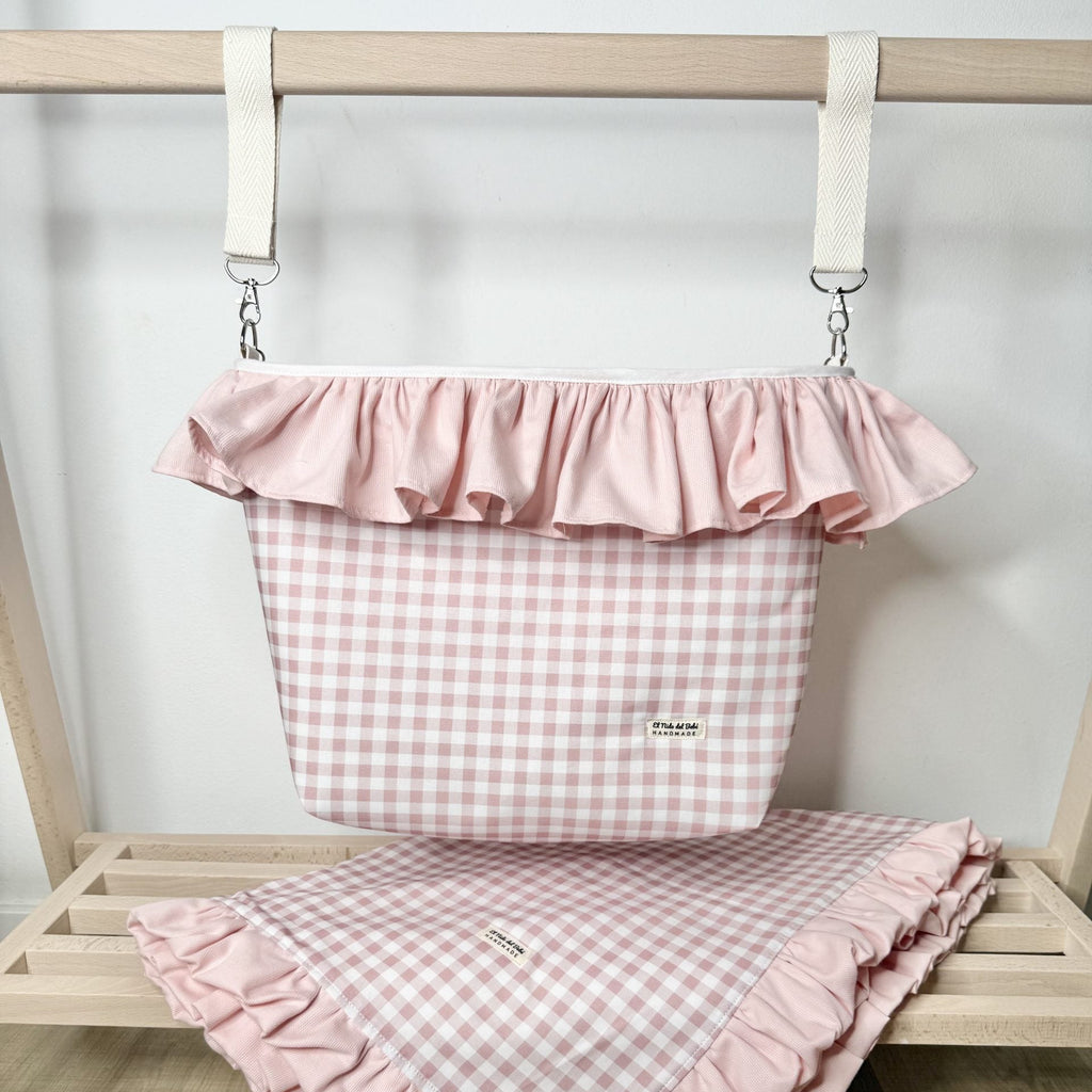 Bolso bombonera vichy rosa con manta