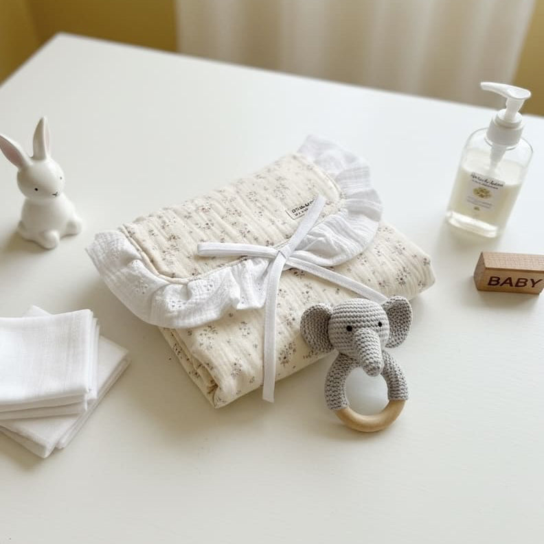 Cambiador Impermeable Volantes Flores Beige