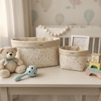 Pack de Cestas de Tela Reversibles Flores Beige
