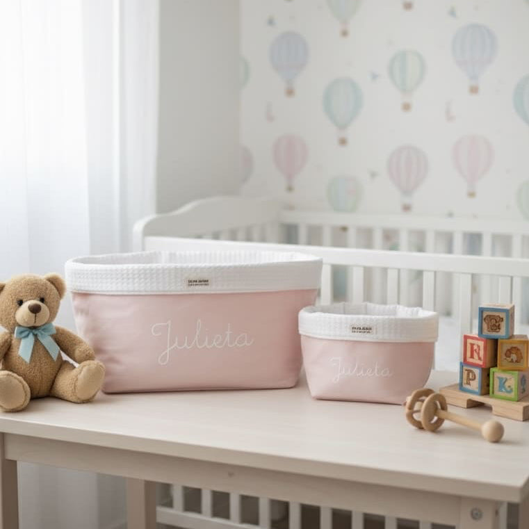 Pack de Cestas de Tela Reversibles Rosa Pastel