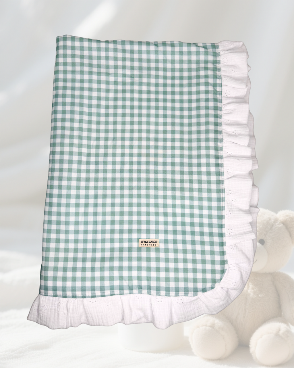 Manta Invierno Vichy verde y Blanco Volantes