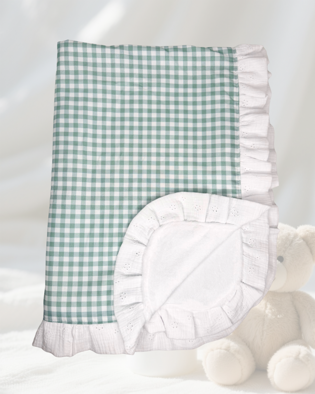 Manta Invierno Vichy verde y Blanco Volantes